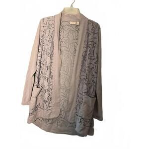 Lori Goldstein Logo Floral Lace  Light Denim Blue Cardigan - Size XL